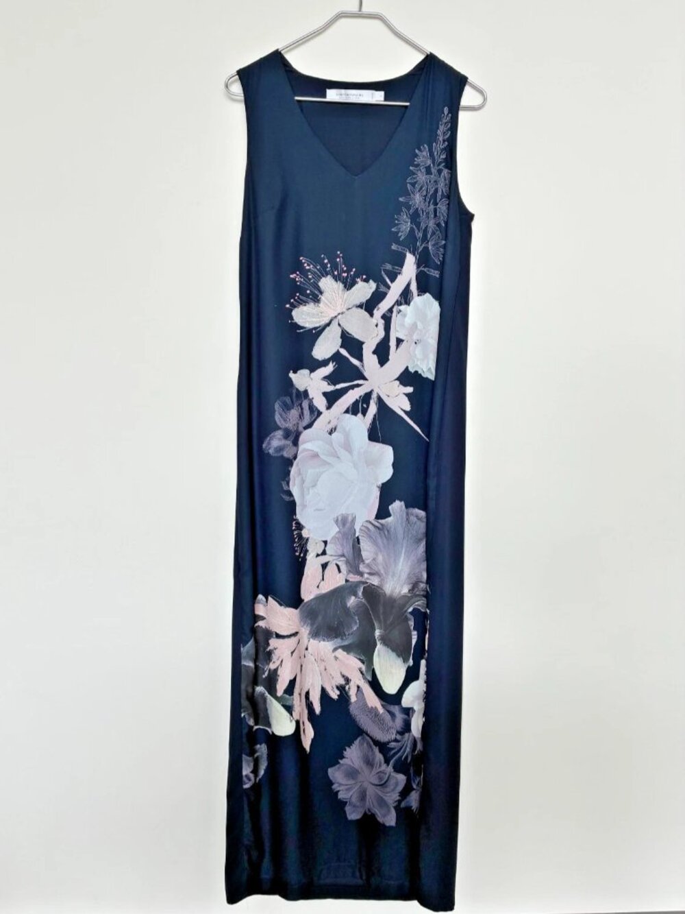 CONTEMPORAINE by SIMONS navy floral long sleeveless shift dress sz 8